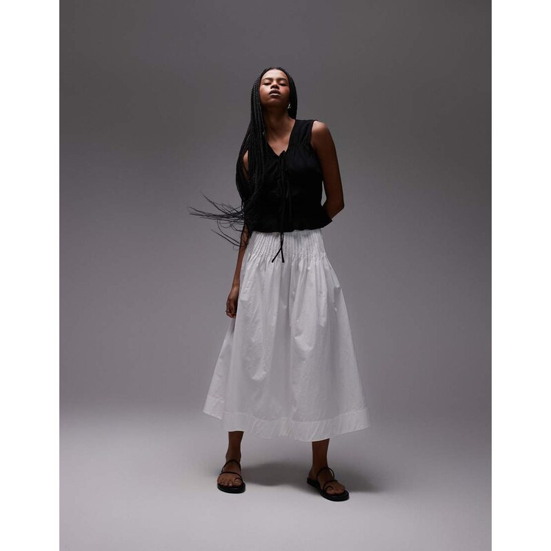ARKET maxi skirt with cinched waist pintuck detail in white-Black 106188397