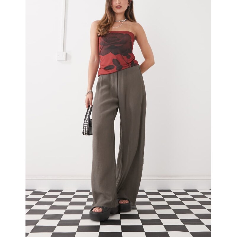 Weekday wide leg plisse trousers in dark mole-Grey 106196005