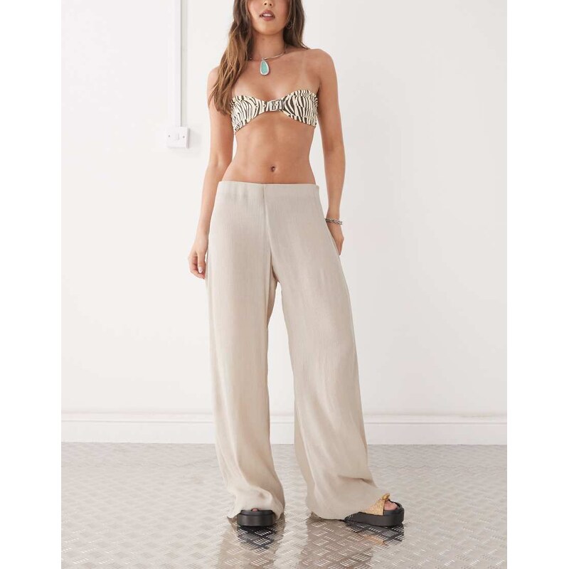 Weekday wide leg plisse trousers in beige-Neutral 106233497