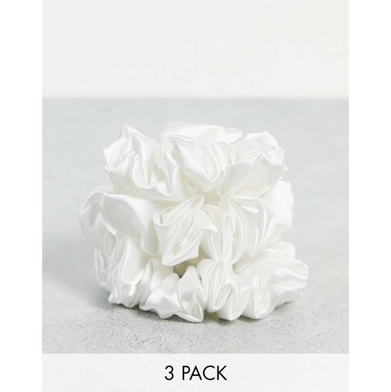 Easilocks Medium Classic Satin Scrunchies 3 Pack - White