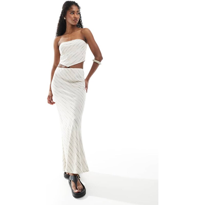ASOS DESIGN linen look bias maxi skirt co-ord in natural stripe-Multi 105996975