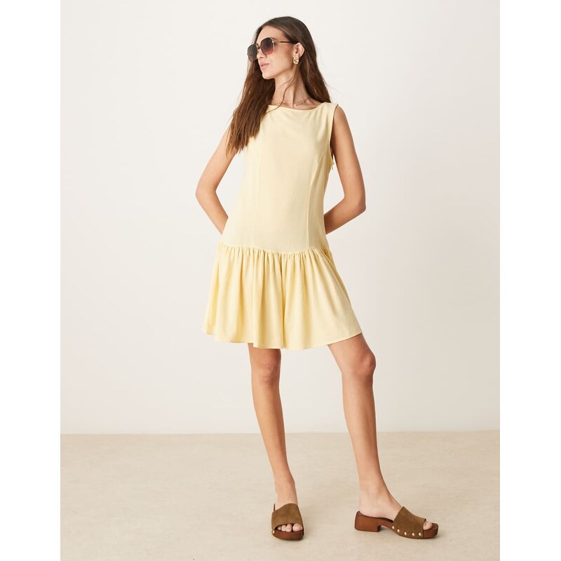 ASOS DESIGN linen blend drop waist mini dress in buttermilk