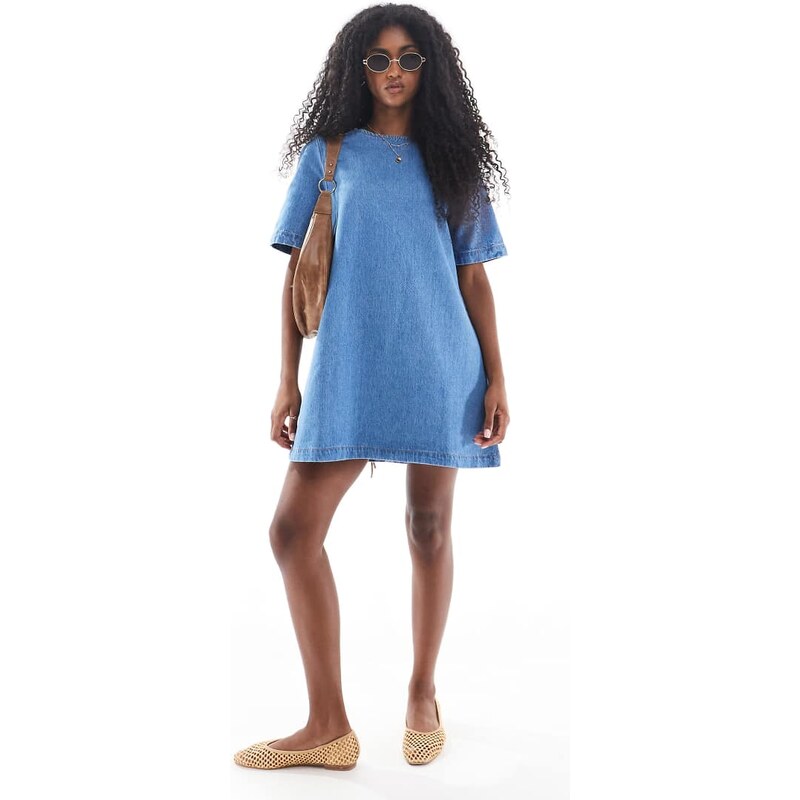 ASOS DESIGN denim t-shirt mini dress in mid blue