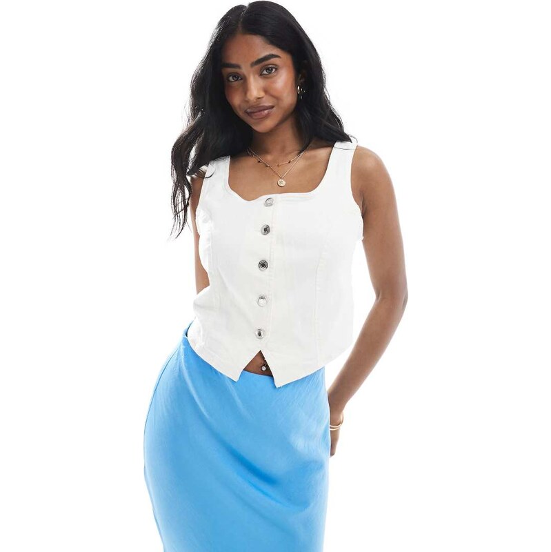 Vero Moda buttondown denim corset top in white