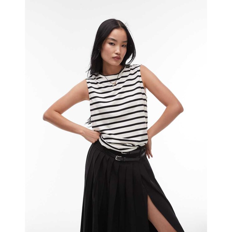 ARKET jersey t-shirt top with cap sleeves in navy and white stripes 106005294