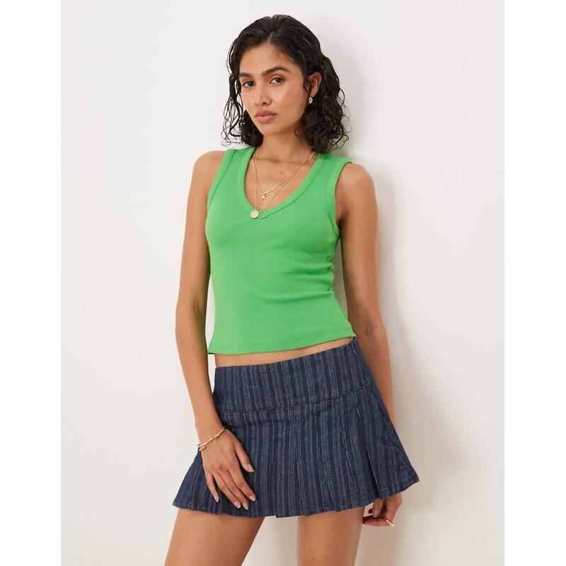 ASOS DESIGN ribbed V neck vest in green 106005296
