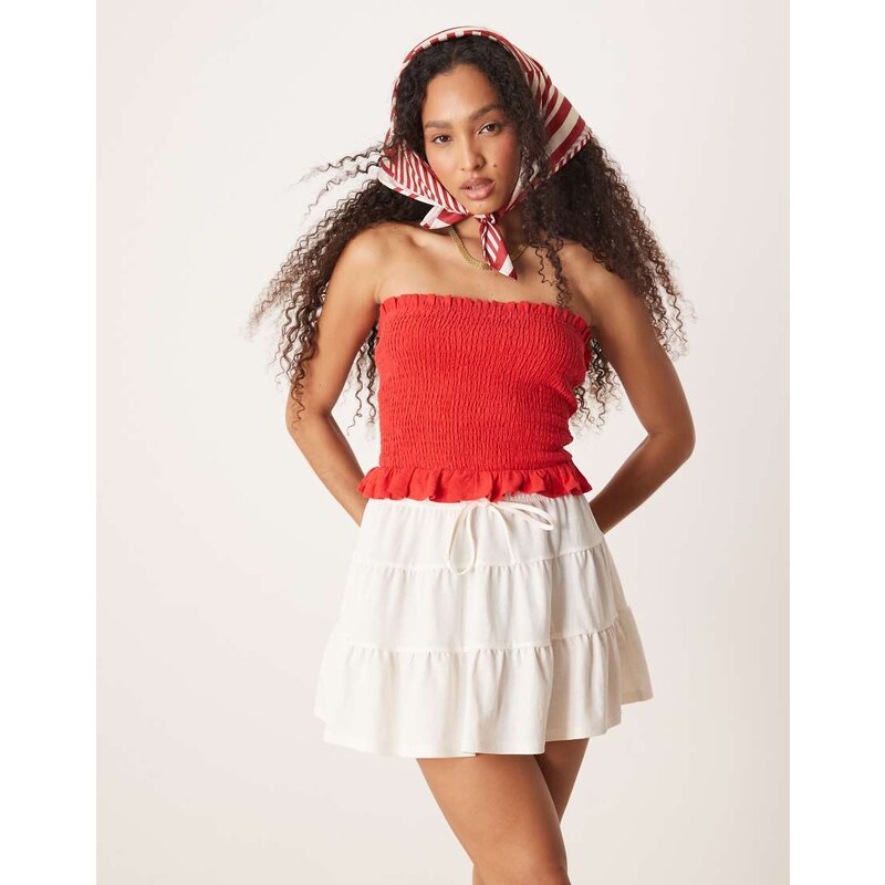 Gina Tricot mini ruffle flippy skirt in cream-White