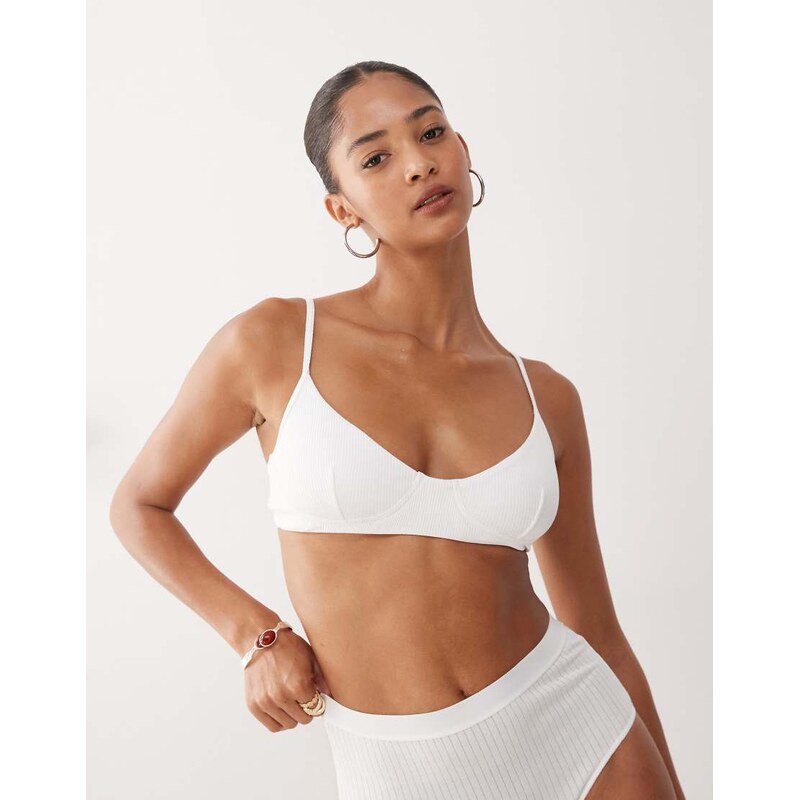 Weekday ribbed scoop bra in white 106005413