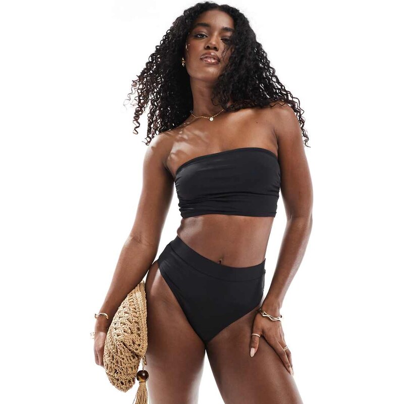 Threadbare bandeau bikini set with high waist bottoms in black 106004821