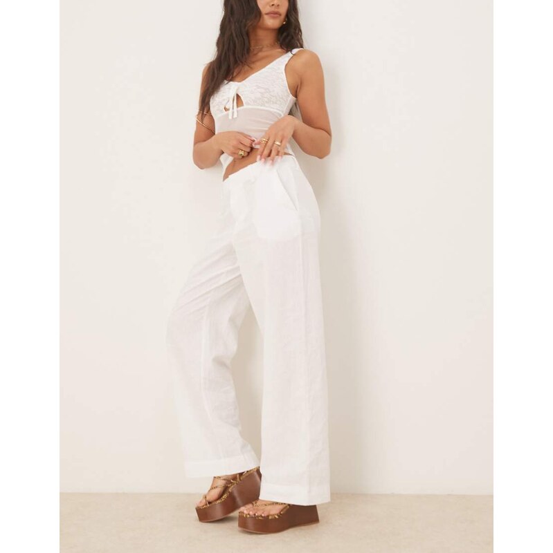 Gina Tricot wide leg linen trousers in white