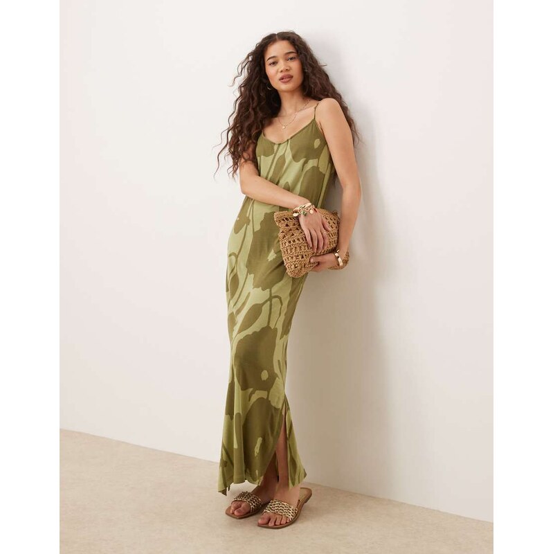 Vila jersey cami midi dress in sage green flower print 106005018
