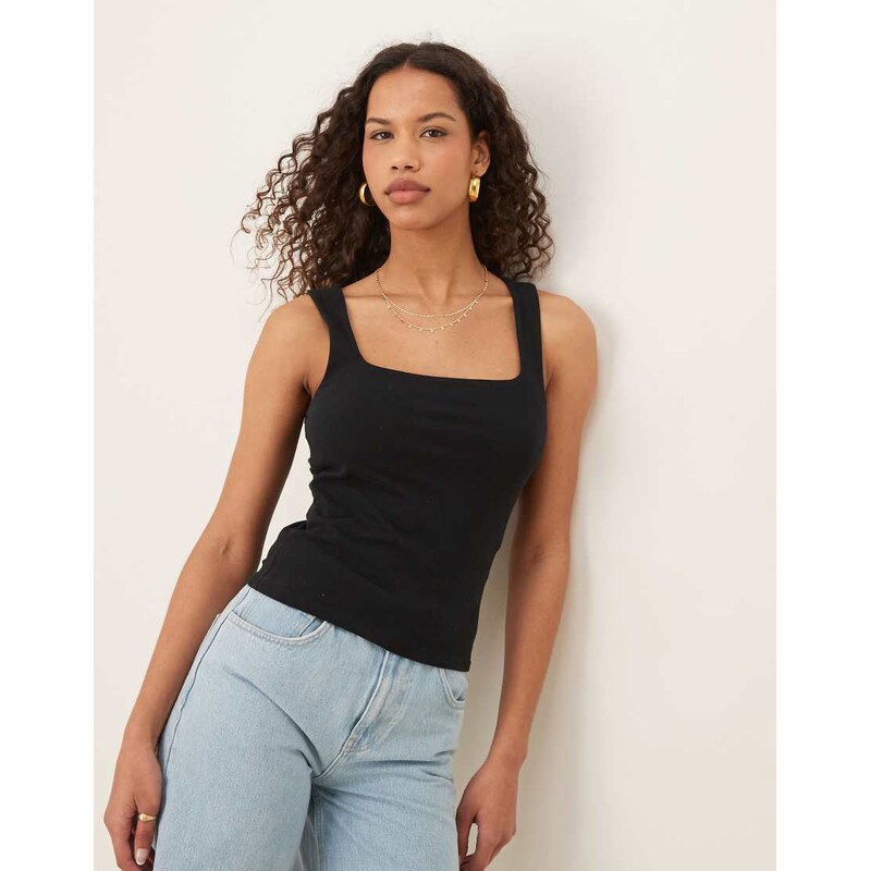 Gina Tricot square neck tank top in black