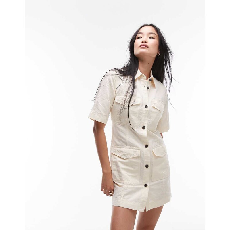 ARKET mini shirt dress with front patch pockets in stone-Neutral 106005181