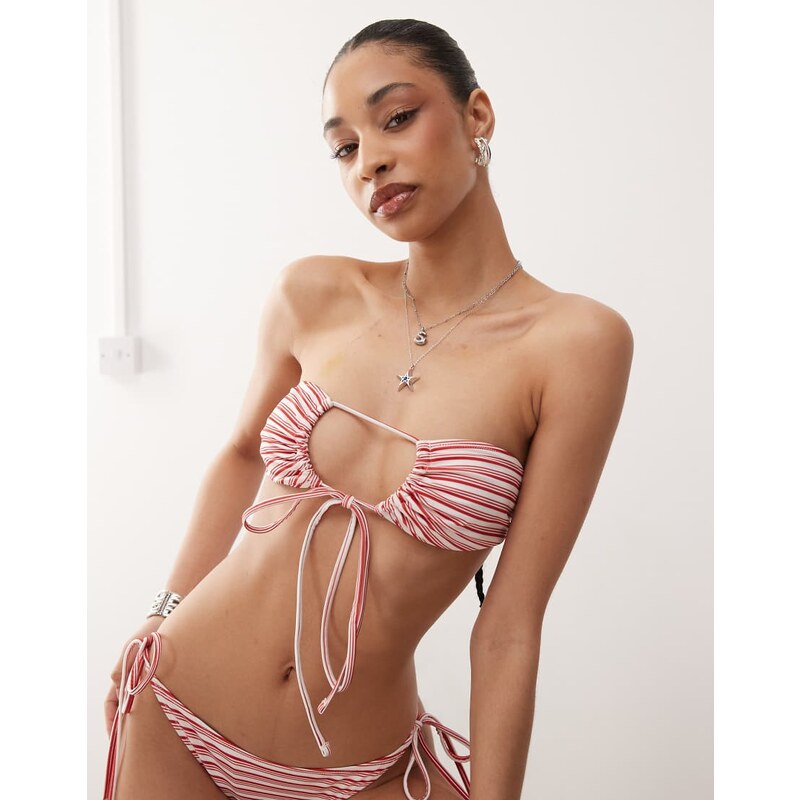 Weekday multiway bikini top in red & white stripe 106005421