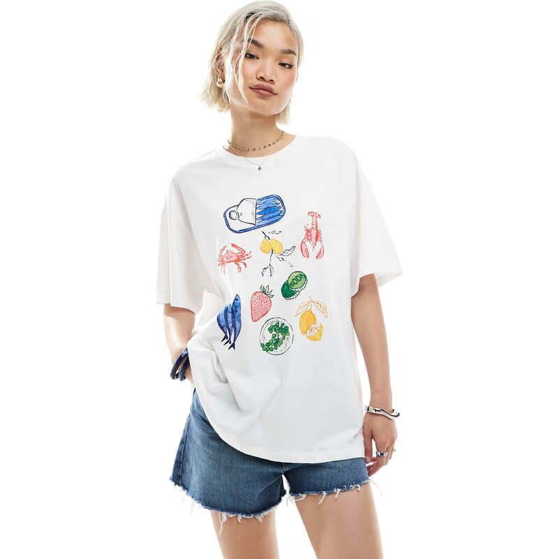 Vero Moda oversized boyfriend fit summer foods graphic tee in white 113261547