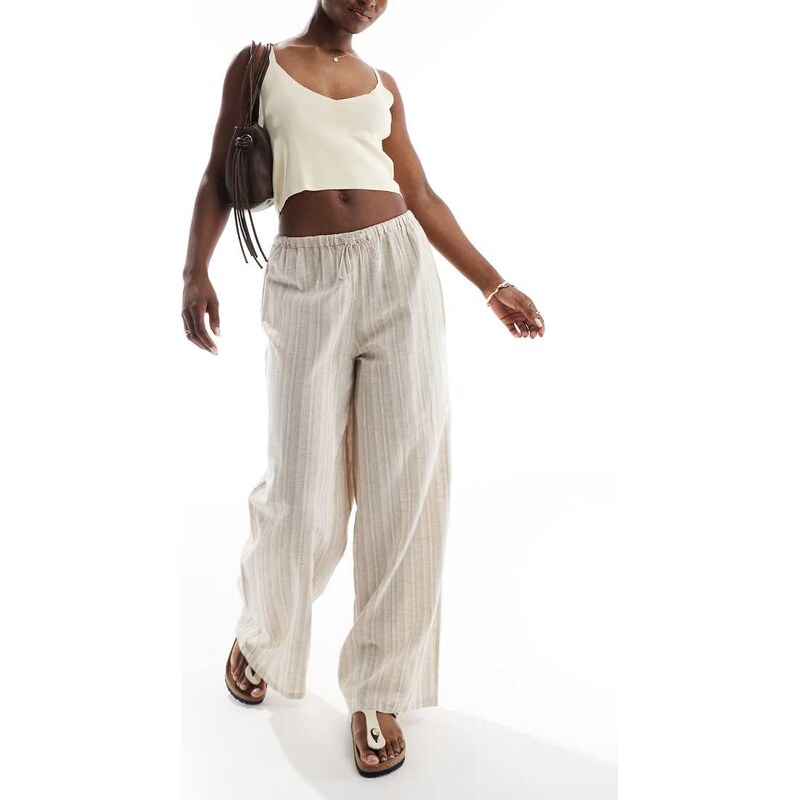 Wednesdays Girl wide leg striped linen trousers in beige-Neutral 106186605