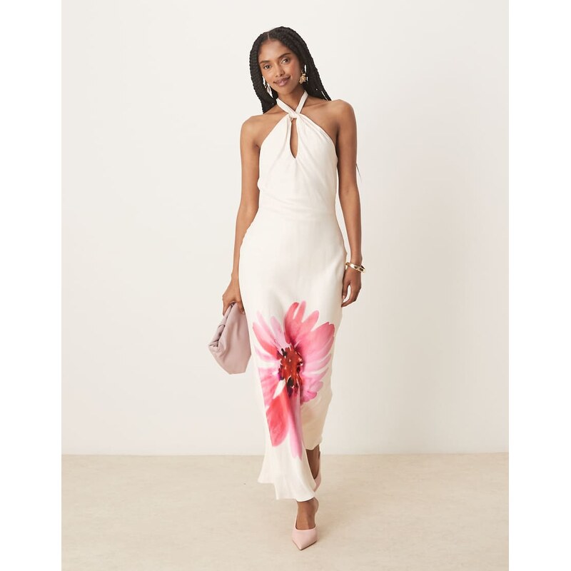Nobodys Child Agnes halter neck midi dress with flower in white 115718753