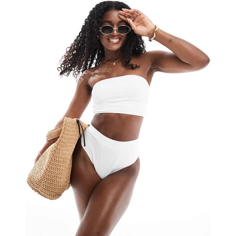 Threadbare bandeau bikini set with high waist bottoms in white 106016515