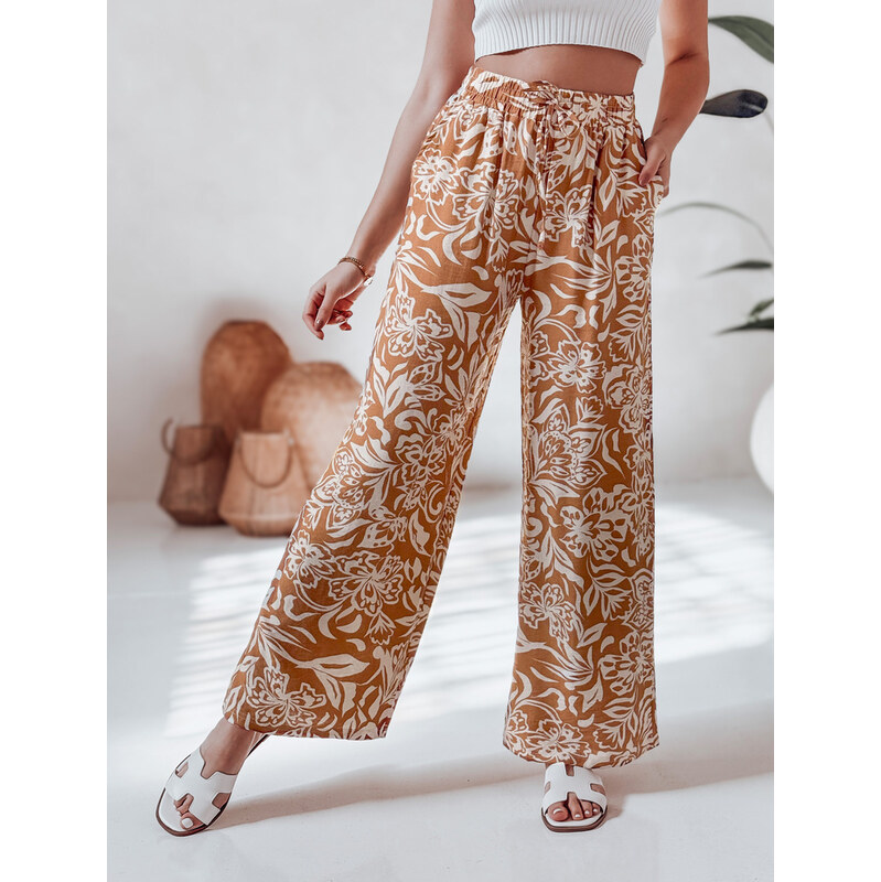BASIC Camel dámské vzorované kalhoty TROPICAL SUN Béžová