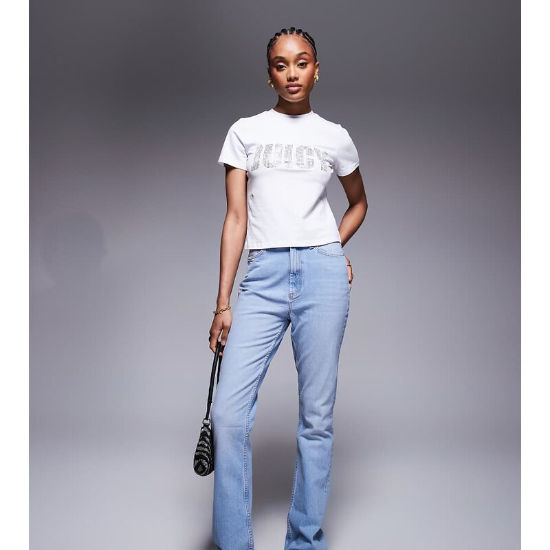 ASOS Tall ASOS DESIGN Tall mid rise flare jeans in light midwash-Blue 112756293