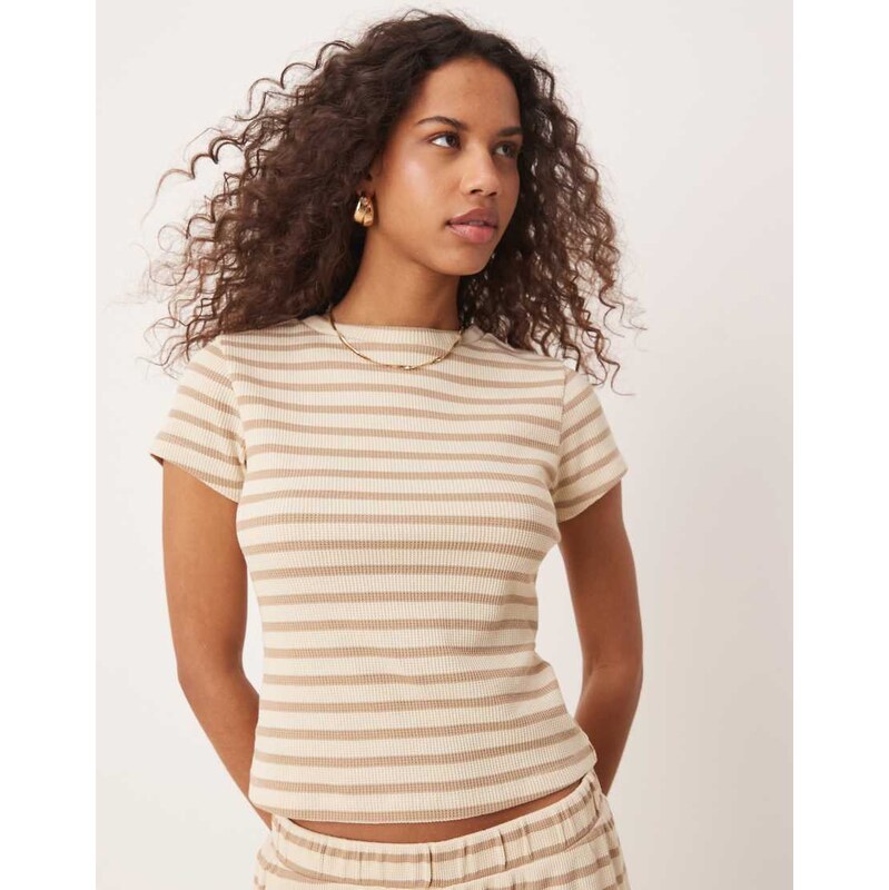 ASOS DESIGN waffle baby tee co-ord in neutral stripe-Multi