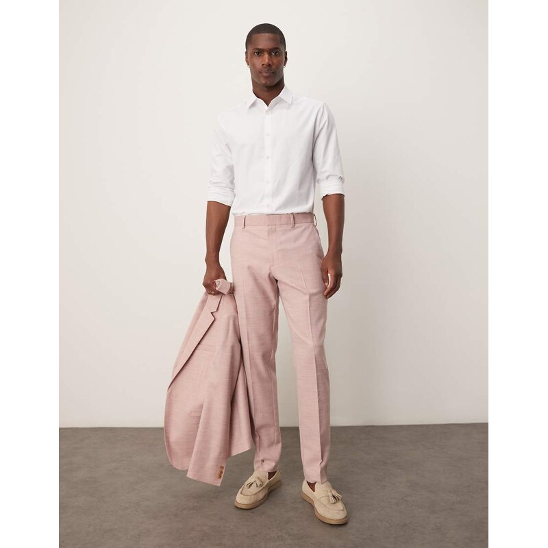 ASOS DESIGN wedding skinny suit trousers in pink texture