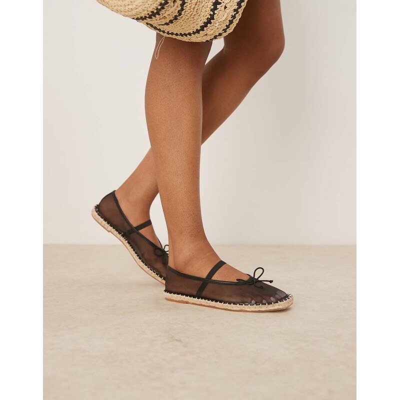 ASOS DESIGN Jennie espadrille ballet flat in black mesh