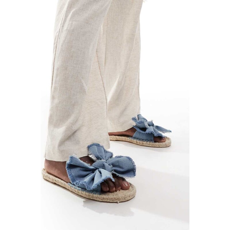 ASOS DESIGN Jem bow espadrille mule sandals in denim-Blue 115510666