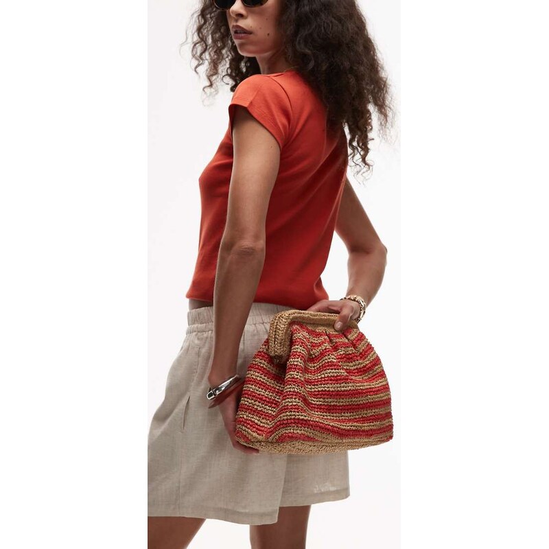 Topshop Galileo grab crochet bag in orange stripe