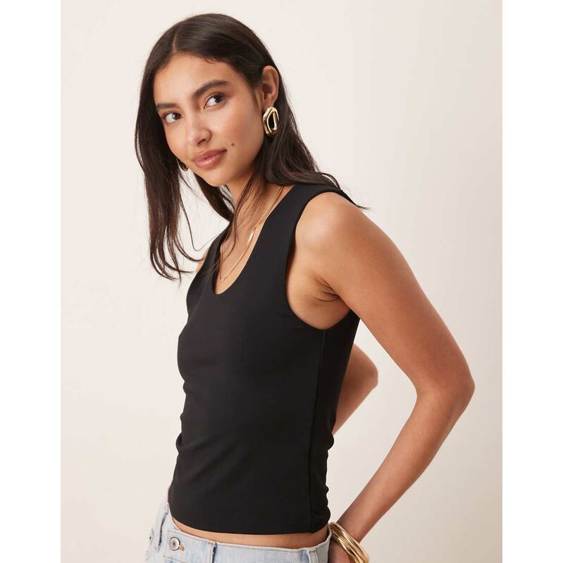 ASOS DESIGN double layer scoop neck vest in black