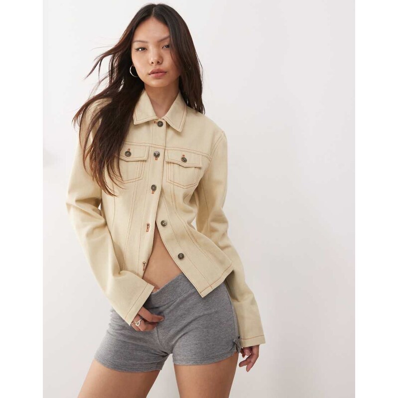 Lioness Rider cinch detail denim jacket in ecru-Neutral 115511651