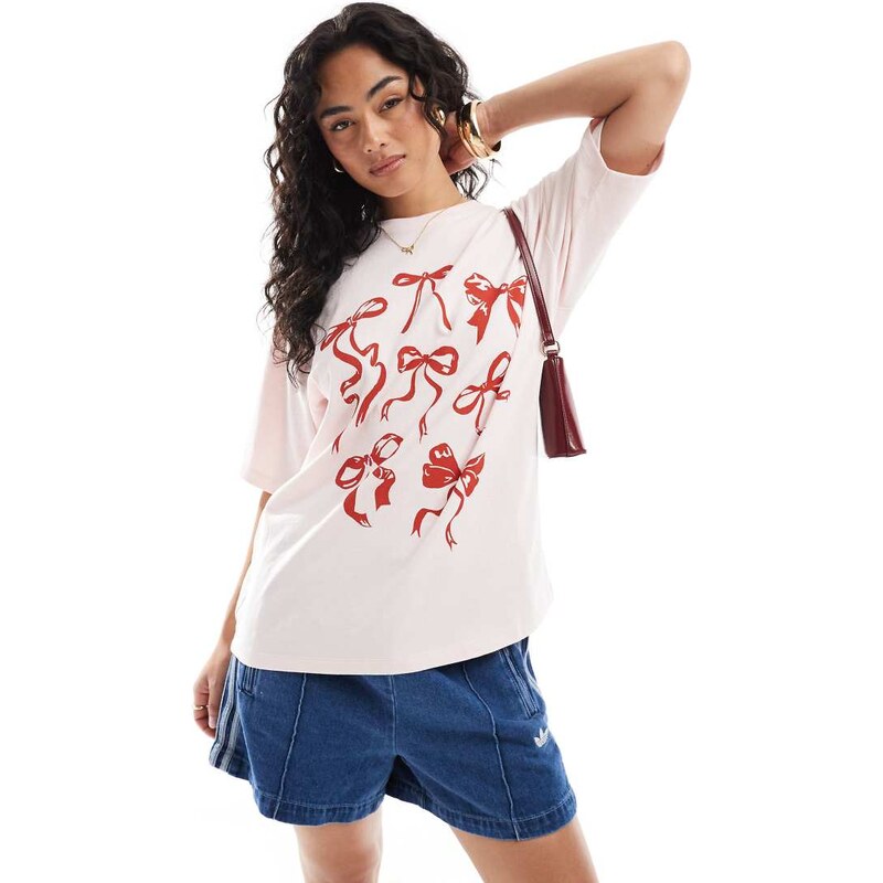JJXX oversized red bow t-shirt in pink 106008728
