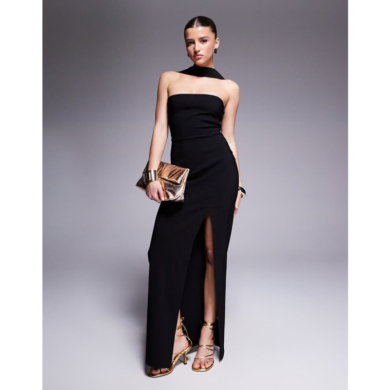 Vesper bengaline choker neck detail bandeau side split maxi