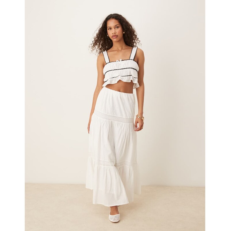 Gina Tricot tiered lace midi skirt in white 115565927