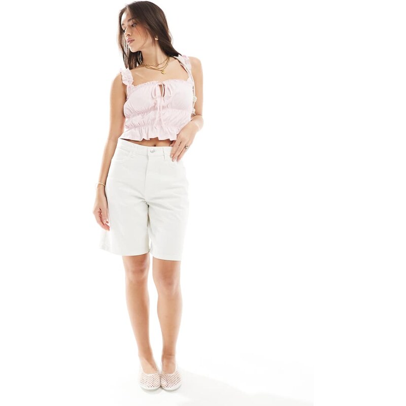 Miss Selfridge denim jort in ecru wash-White 106008829
