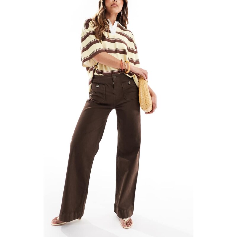 Stradivarius D77 minimalist trousers with pockets in brown 106852965