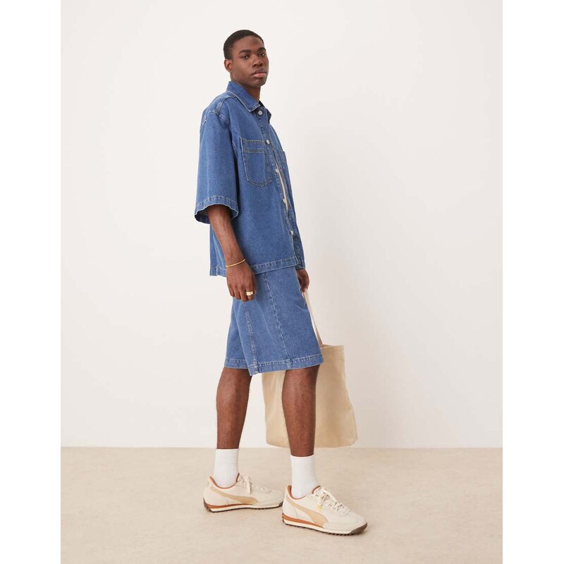 ASOS DESIGN co-ord long length denim jort with seam detailing in