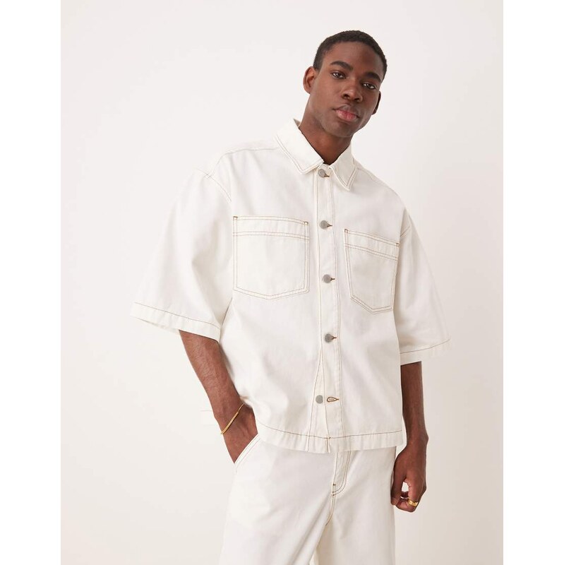 ASOS DESIGN co-ord oversized short sleeve denim shirt with patch