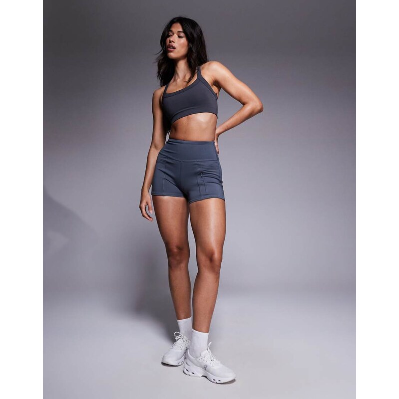 4505 3 inch high waist running shorts with zip phone pocket in iron 106016683