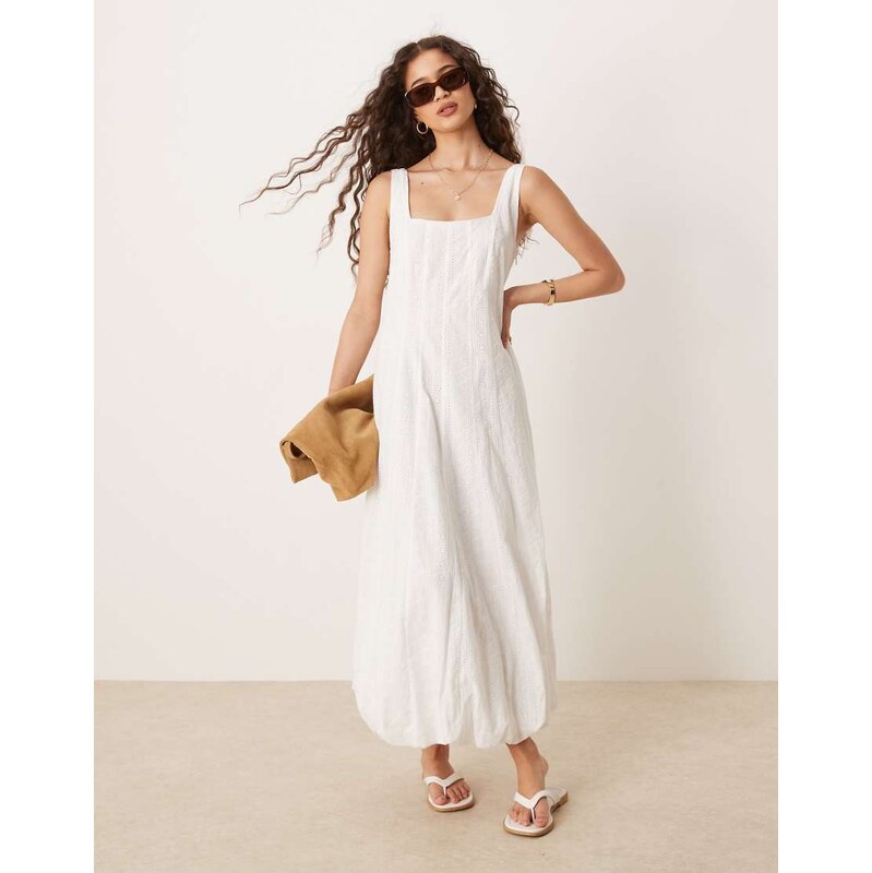 Mango structured soft bubble hem cotton midaxi dress in white