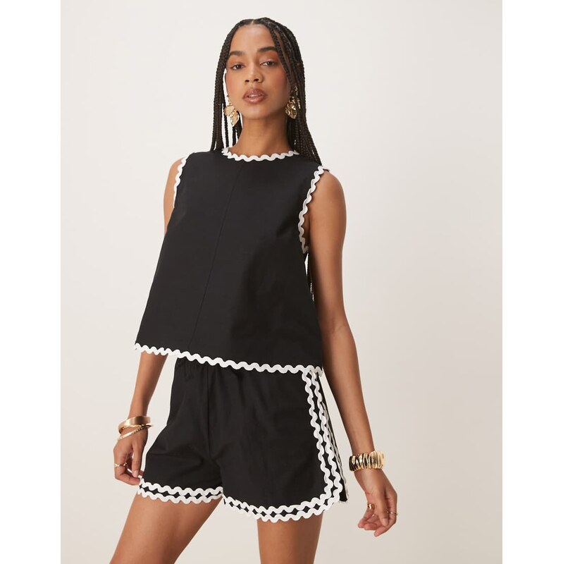 Nobodys Child rik rak racer detail shorts co-ord in black
