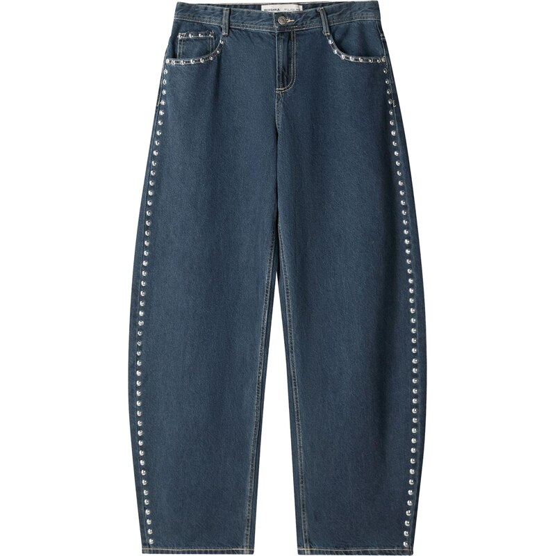 Bershka Džíny námořnická modř / stříbrná