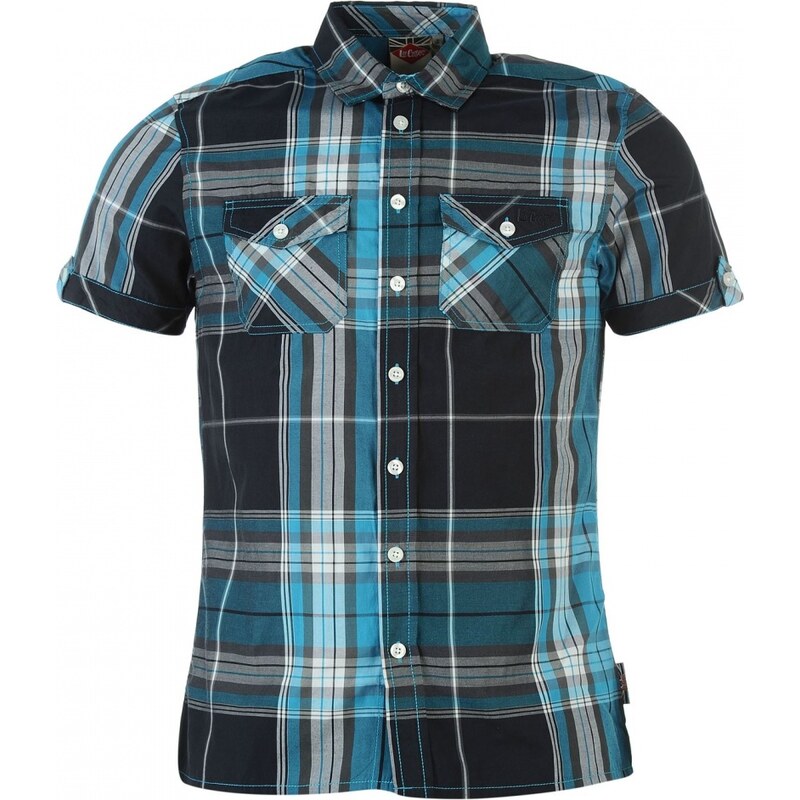 Lee Cooper Short Sleeved Checked Shirt Mens, navy/teal/white