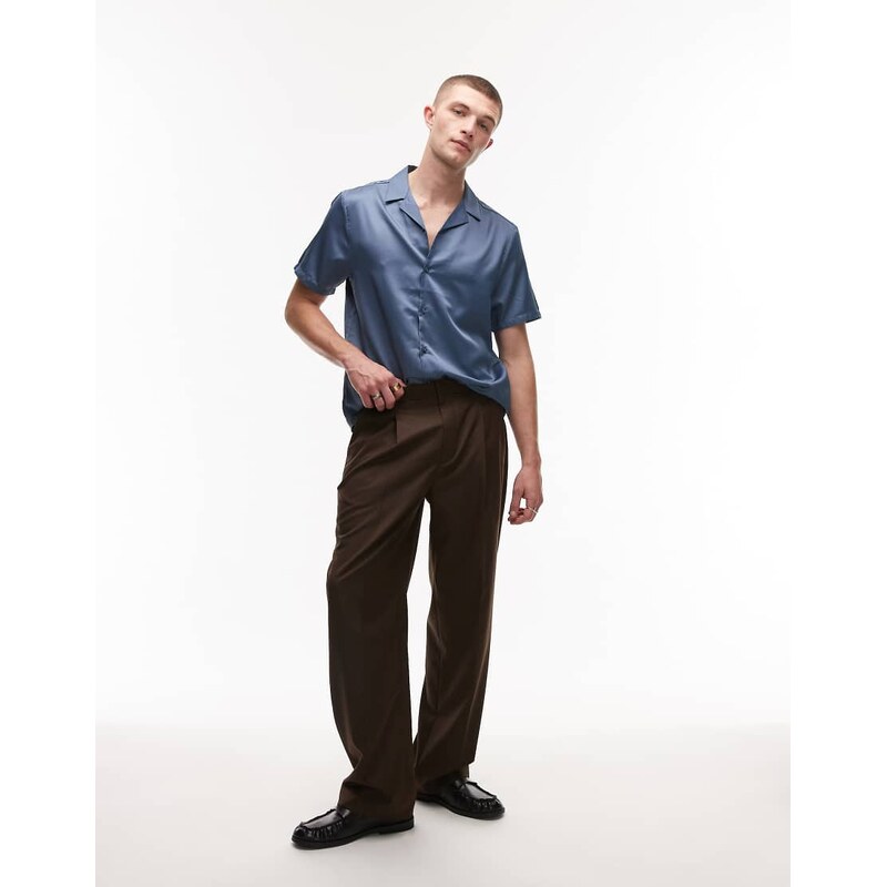 Topman wide leg suit trousers in brown