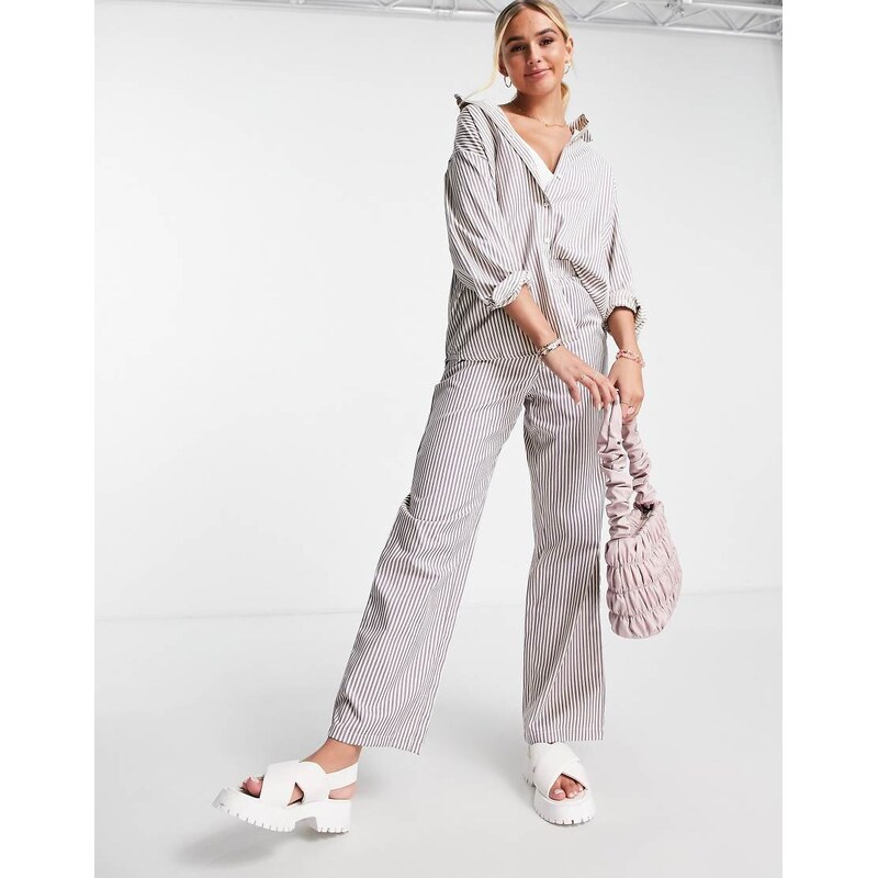 Pieces wide leg trousers in lilac stripe-White 106016353