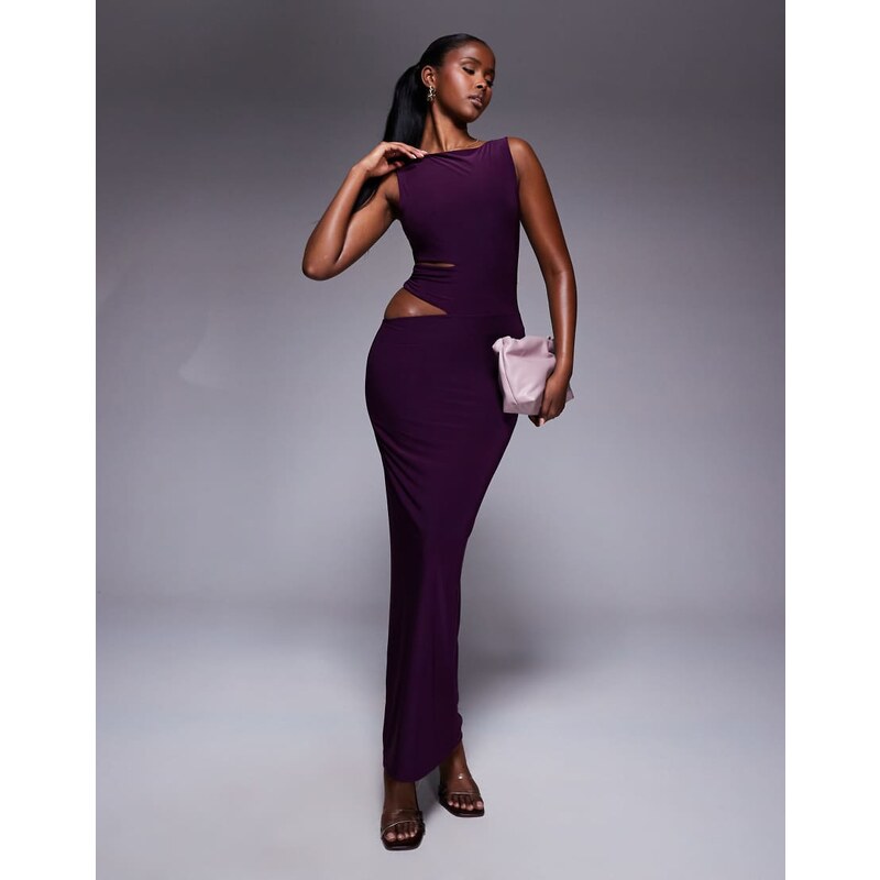 Missyempire double sculpted slinky side cut out maxi dress in