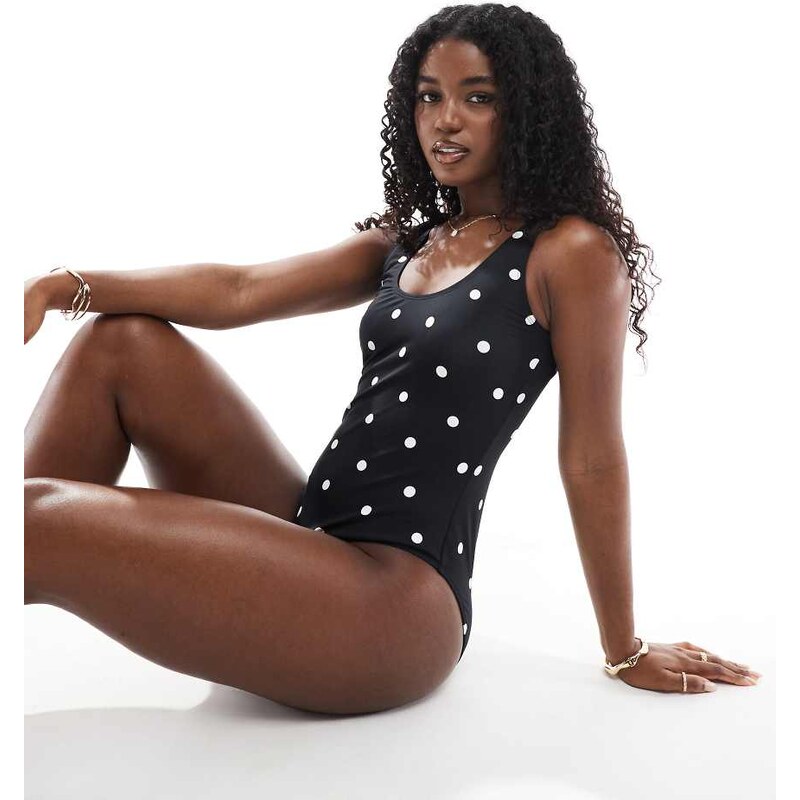 Threadbare scoop neck swimsuit with low back in black & white