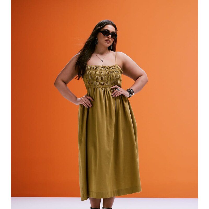 ASOS Curve ASOS DESIGN Curve shirred bust cotton sateen maxi