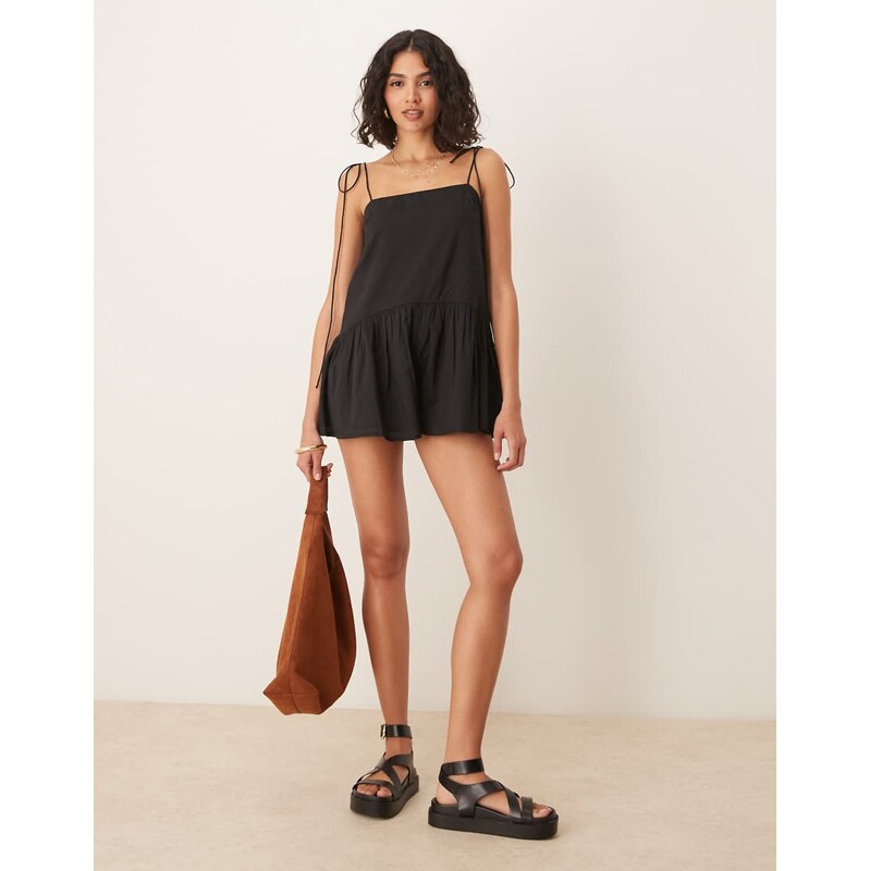 ASOS DESIGN skinny strap dropped waist full skirt playsuit in black 113691269