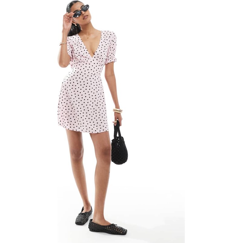 Miss Selfridge mini tea dress in spun pink polka dot print